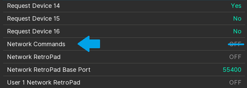 Screenshot of Network Commands setting